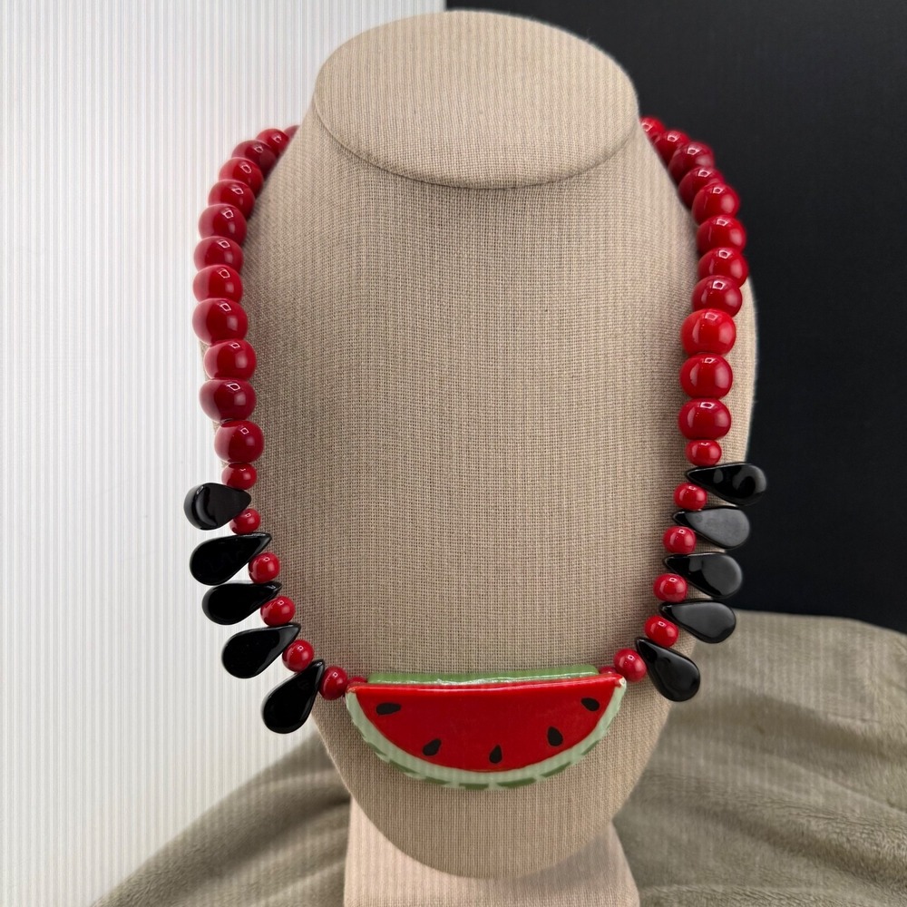 Vintage Flying Colors Necklace Watermelon Ceramic Fruit Summer Picnic  25"‎